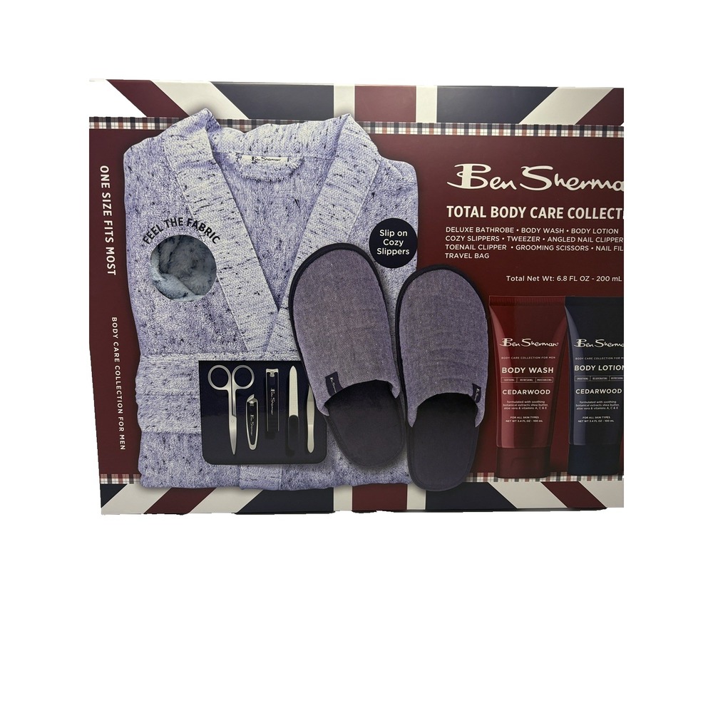 (NEW) Ben Sherman Men's Total Body Care Collection  Includes Bathrobe / Slippers